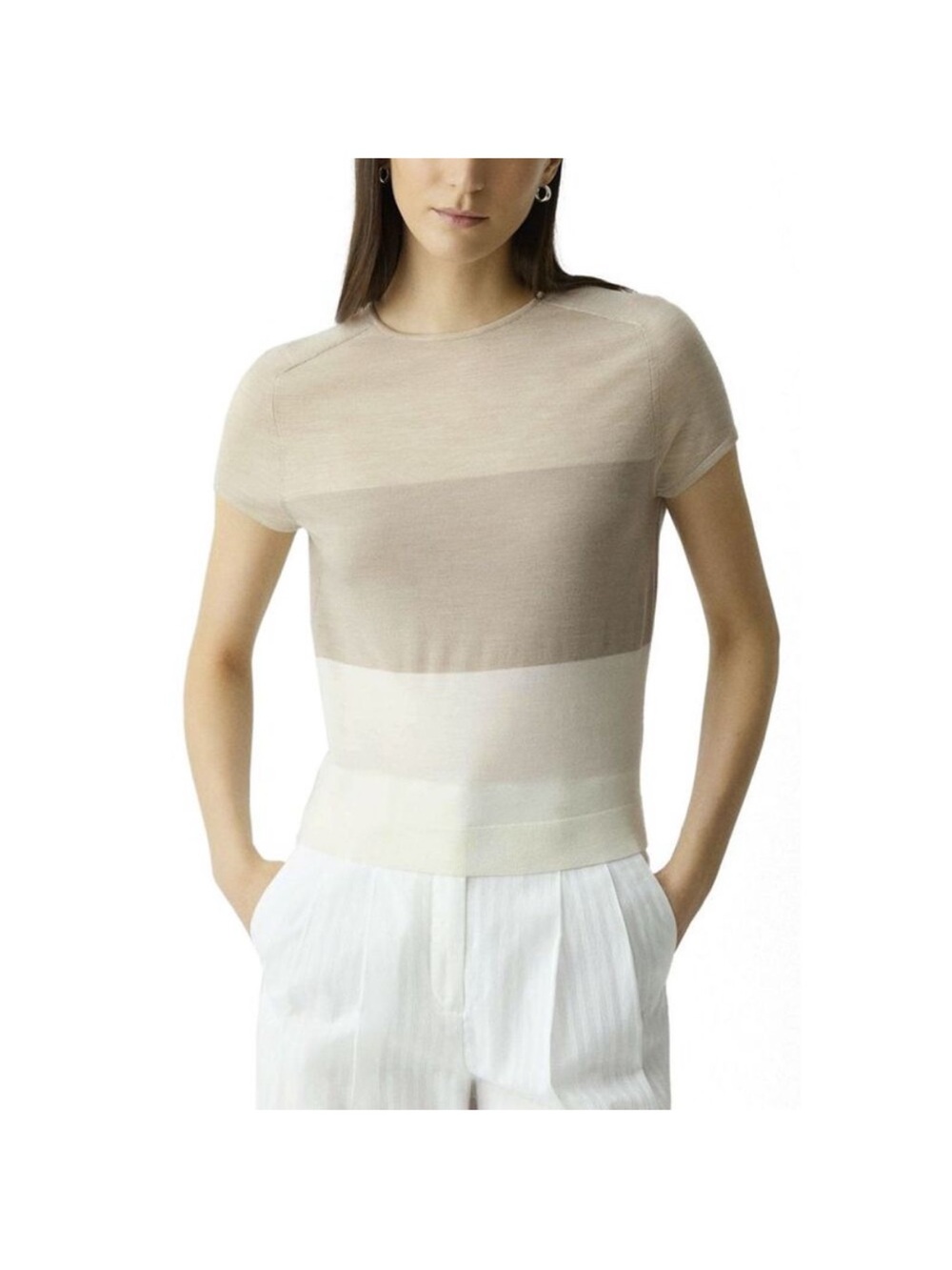 Theory Womens Colorblock
Regal Wool Tee Pale Sand